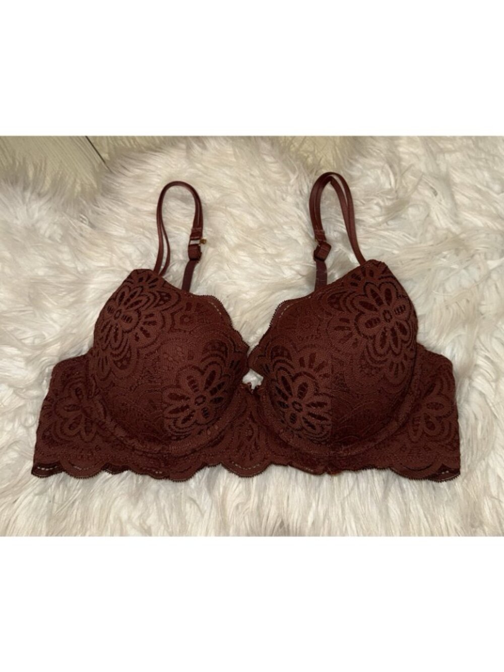 Aerie Real Power Plunge Bra Floral Print Lace Padded Underwire Womens 38B Brown - Picture 2 of 7